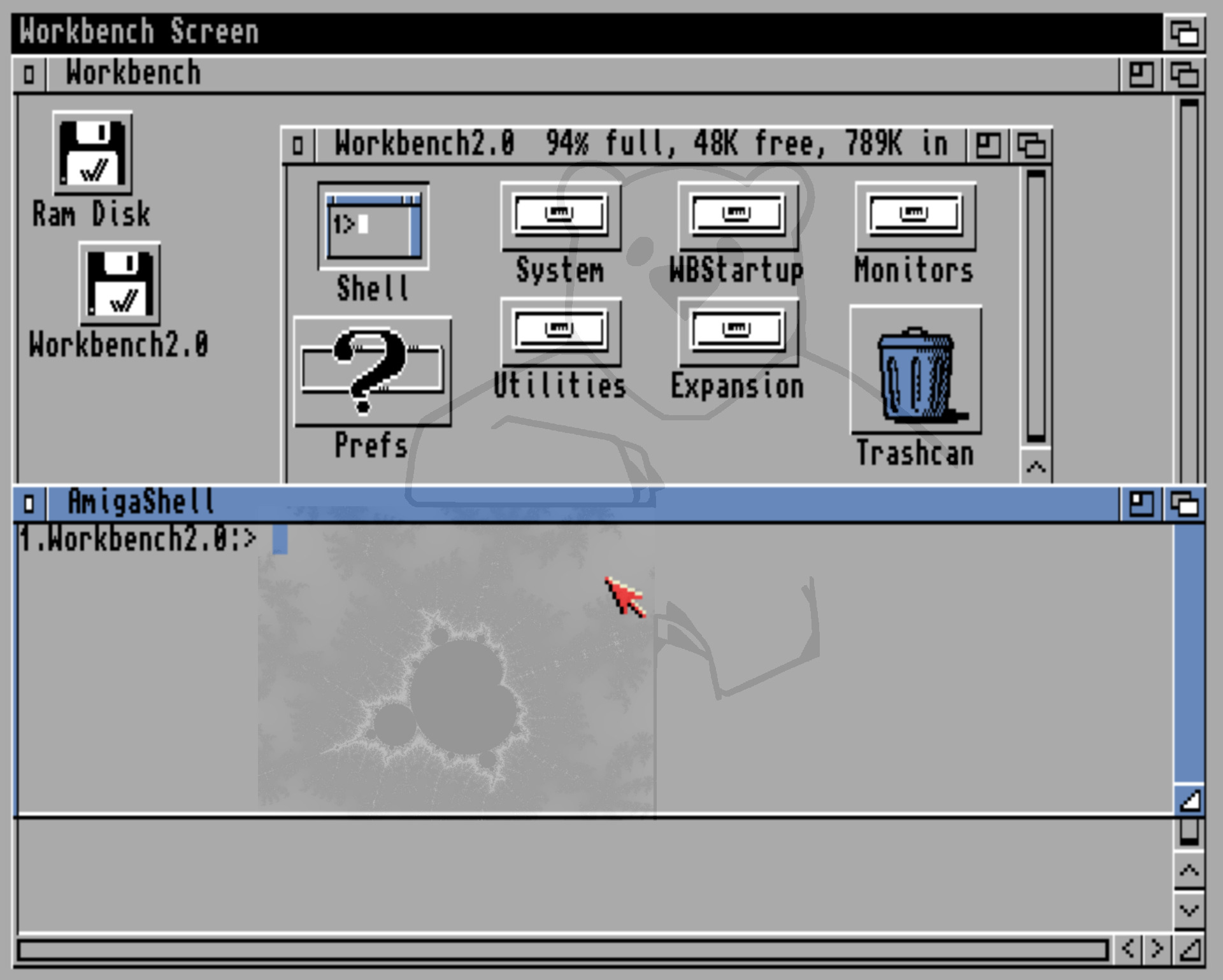 Aussehen Amiga Kickstart 2.04 mit der Workbench 2.04